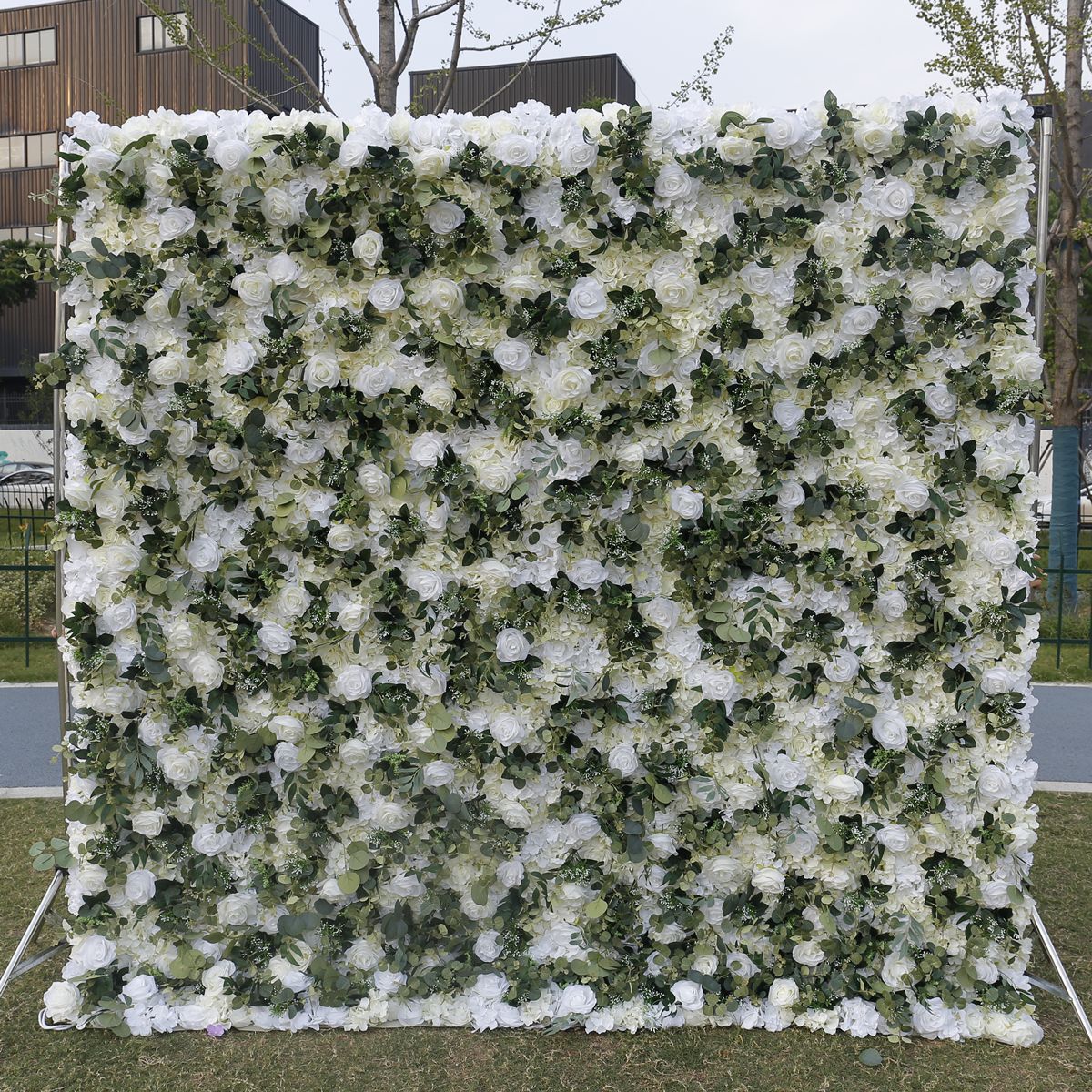Simulacija cvjetnog zida pozadina, biljni zid Dekoracija vjenčanja