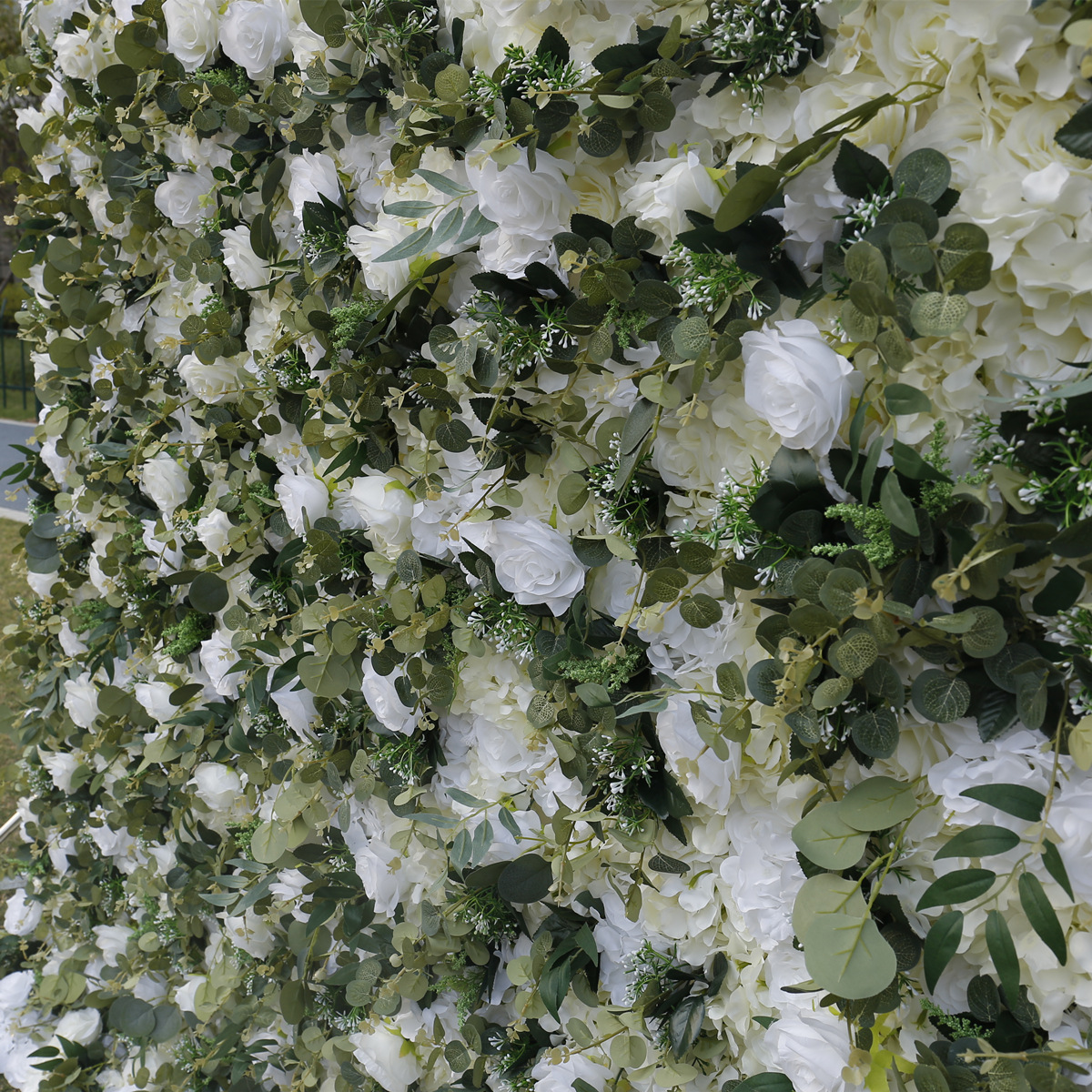 Simulacija cvjetnog zida pozadina, biljni zid Dekoracija vjenčanja
