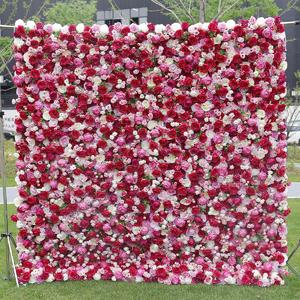 Engrossalg af high-end rød simuleret stof bund blomstervæg baggrund, bryllup dekoration baggrund, grøn plantevæg