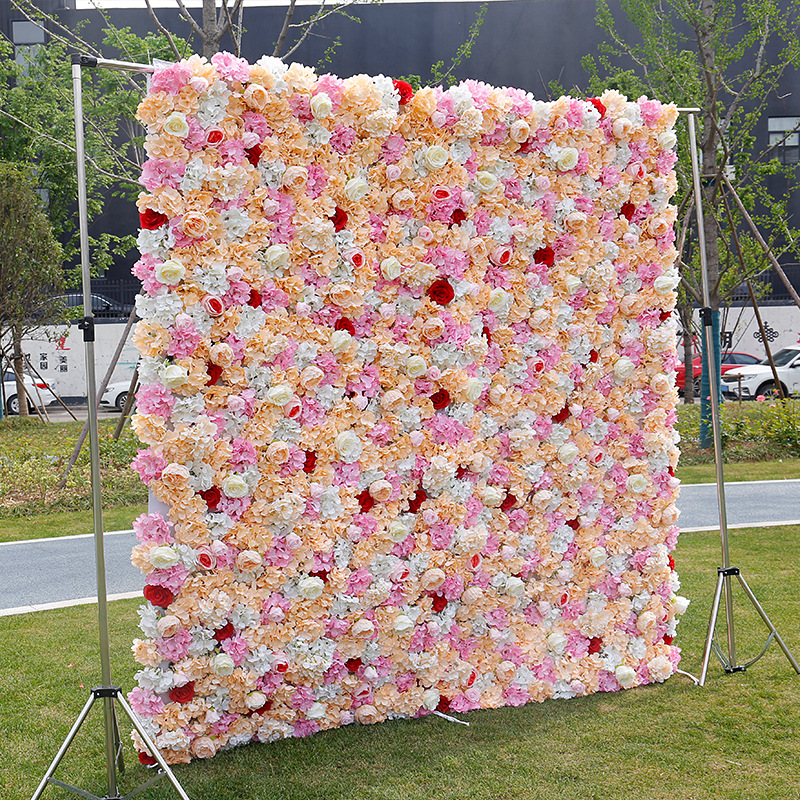 Fabric bottom simulation flower background wall embroidered ball flower row wedding props wedding decoration shopping mall window decoration