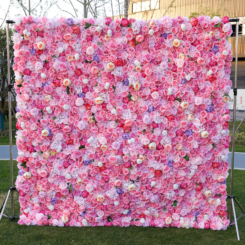 Tkanina visoke gustoće dno simulacija cvjetnog zida pozadina dekoracija mjesta vjenčanja Ružičasti svileni cvjetni zid