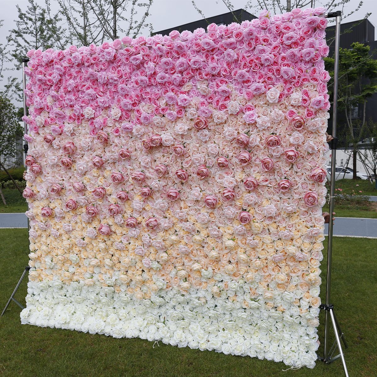  Kunstigt blomsternet rød rose bryllup indgang plantevæg 