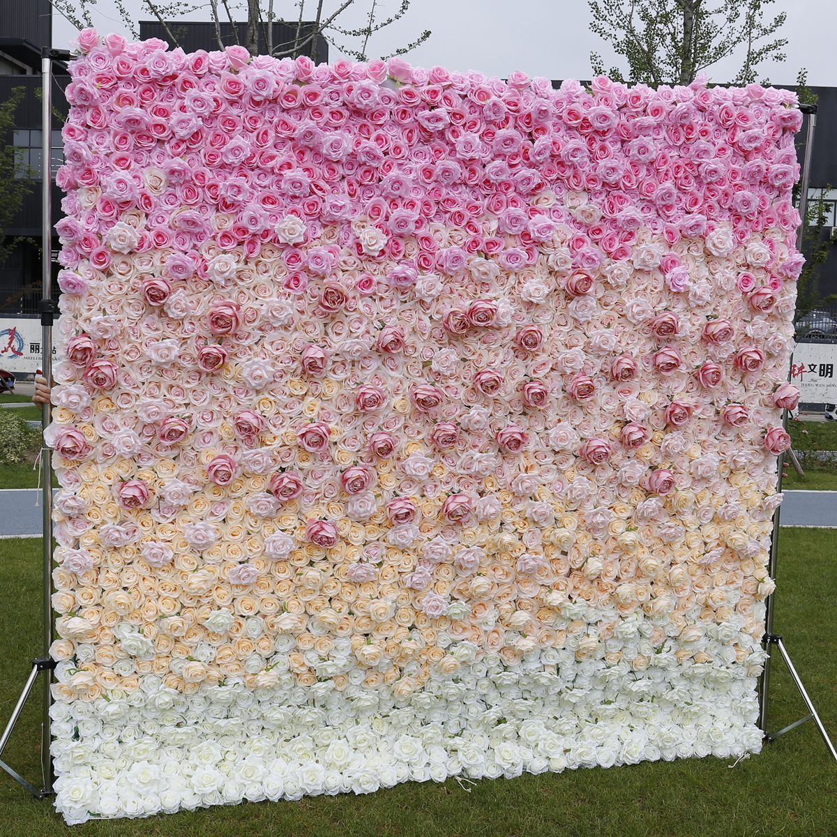  Kunstigt blomsternet rød rose bryllup indgang plantevæg 