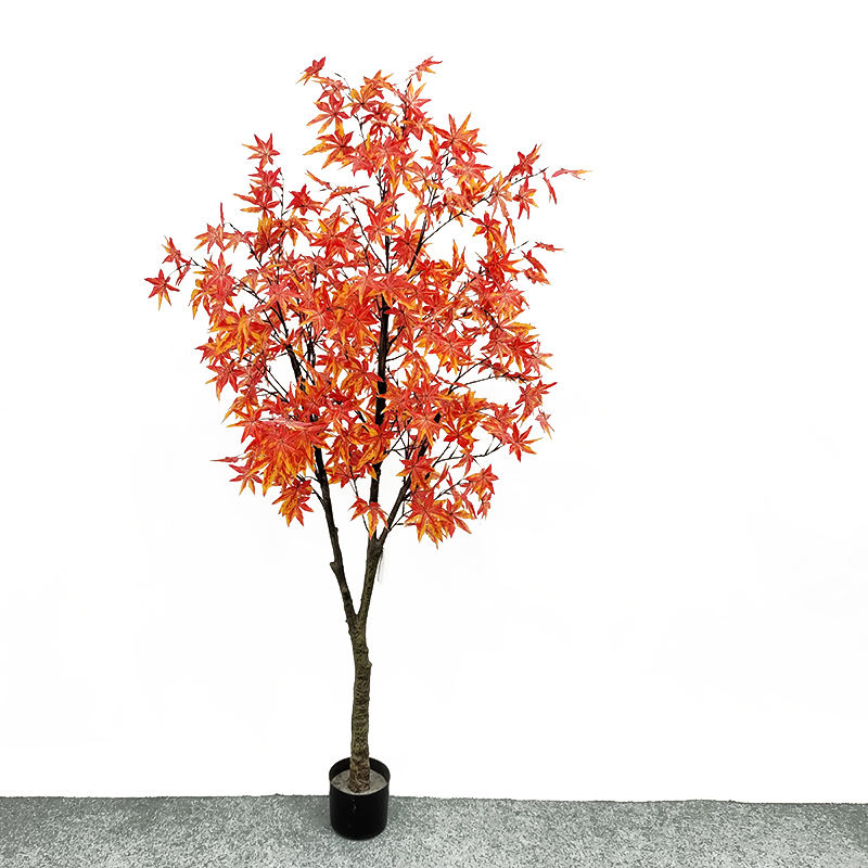 GS-FS010-7 tinggi 180cm 8 cabang taman jepun musim luruh batang kayu merah jingga daun tiruan pokok maple tiruan dengan pasu
