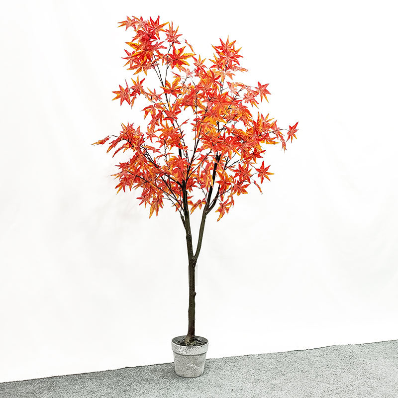 GS-FS010-7 høyde 180cm 8 greiner japansk hage høst vedstamme rød oransje kunstige blader kunstig lønnetre med potte
