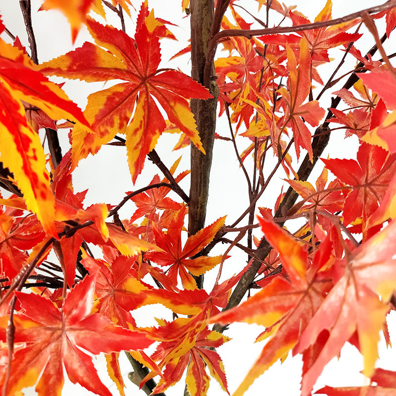 GS-FS010-7 높이 180cm 8 가지 일본 정원 가을 나무 줄기 붉은 주황색 인공 잎 인공 단풍 나무 냄비