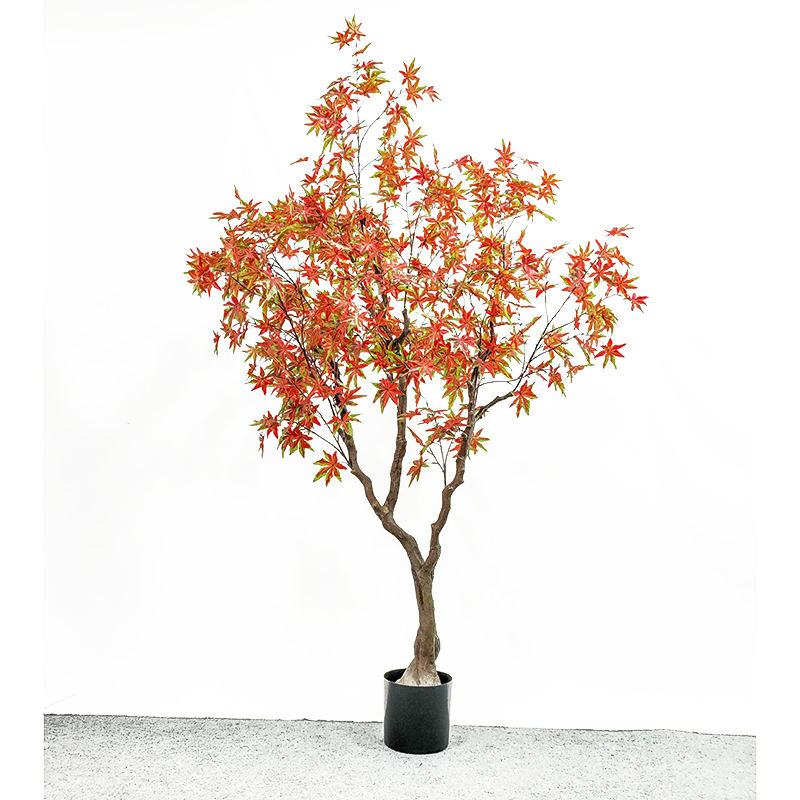 GS-FS010-7 Tinggi 180 Cm 8 Cabang Taman Jepang Musim Gugur Batang Kayu Merah Oranye Daun Buatan Pohon Maple Buatan dengan Pot
