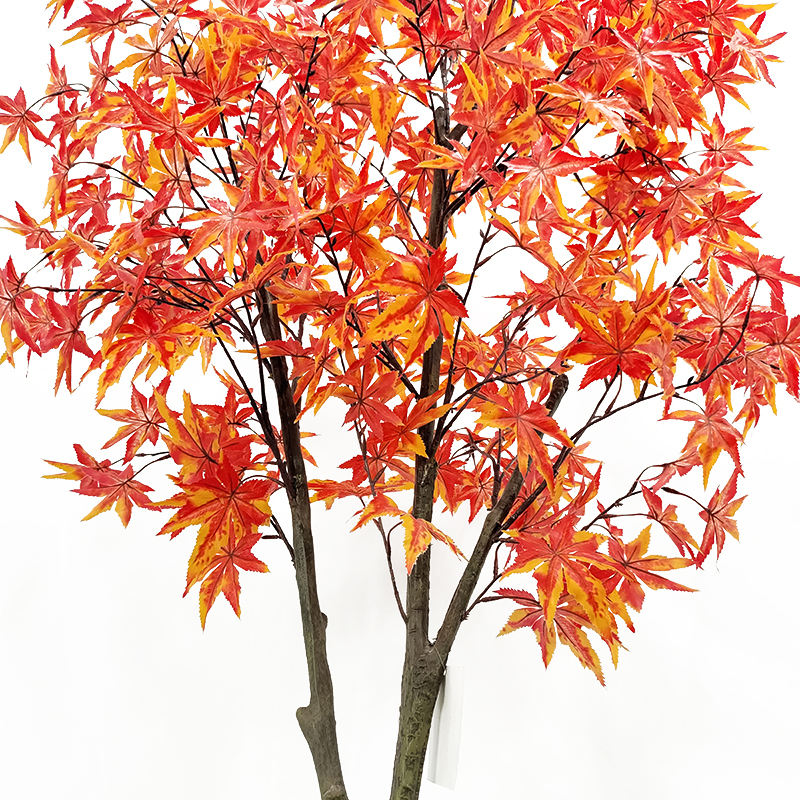 GS-FS010-7 Tinggi 180 Cm 8 Cabang Taman Jepang Musim Gugur Batang Kayu Merah Oranye Daun Buatan Pohon Maple Buatan dengan Pot
