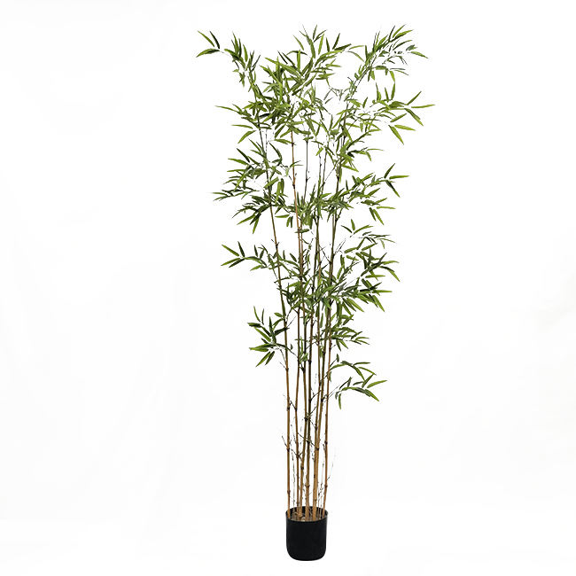 Garden Supplier Custom Make 190Cm Height 7 Branches Real Wood Trunk Silk Leaves Green Artificial Bamboo Tree With Plastic Pot