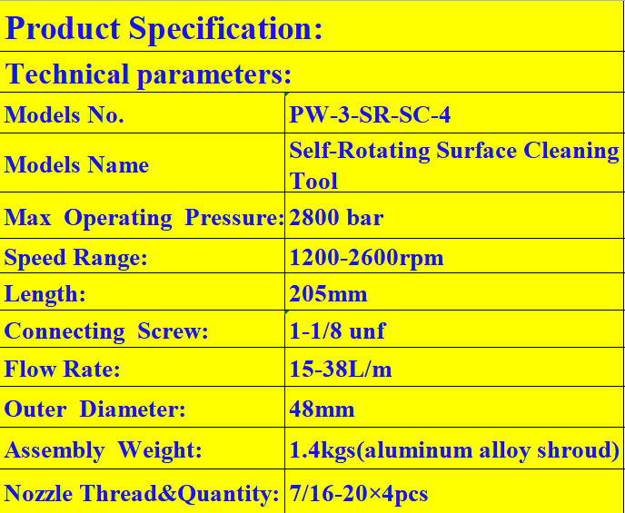  40kpsi Pressure Water blasting Self-rotating Surface Cleaning Tool 