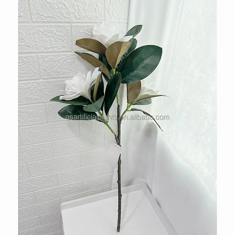 Wholesale faux artificial flower magnolia green leaves flowers silk magnolia branches magnolia trees for garden indoor decor