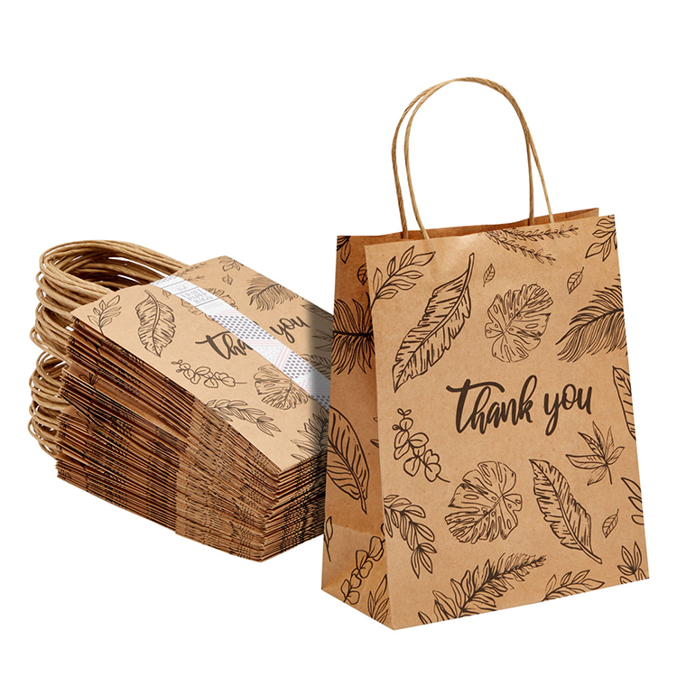 کیسه کاغذی مواد غذایی تجزیه پذیر قهوه ای با دسته و چاپ