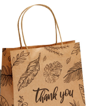  Brown Biodegradable Food Paper Bag na May Handle At Printing 