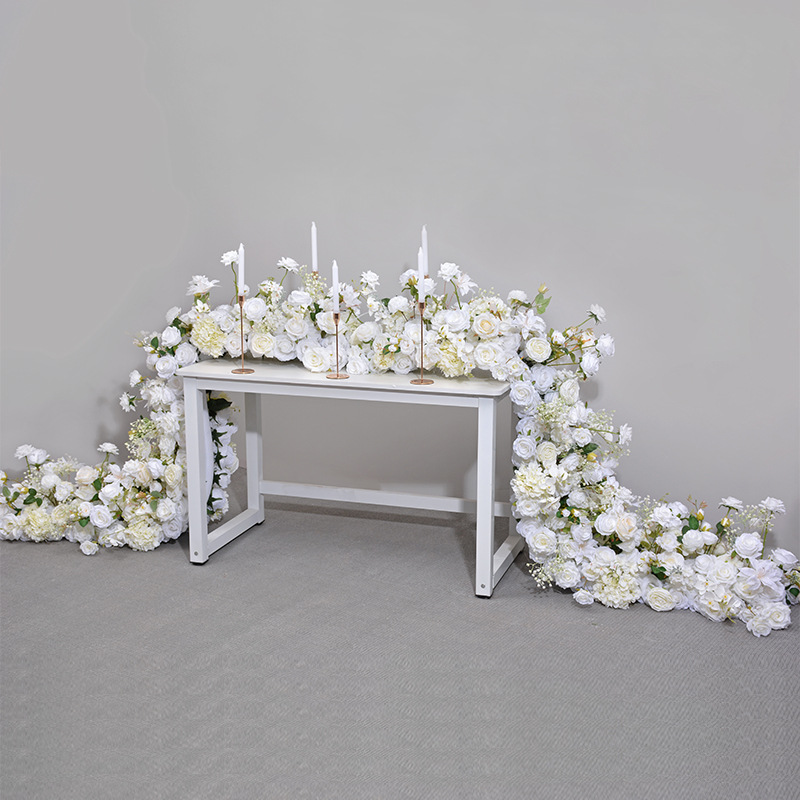 The new wedding table placed in long row of flowers wedding arch iron shelf decoration long row of flowers artificial flowers