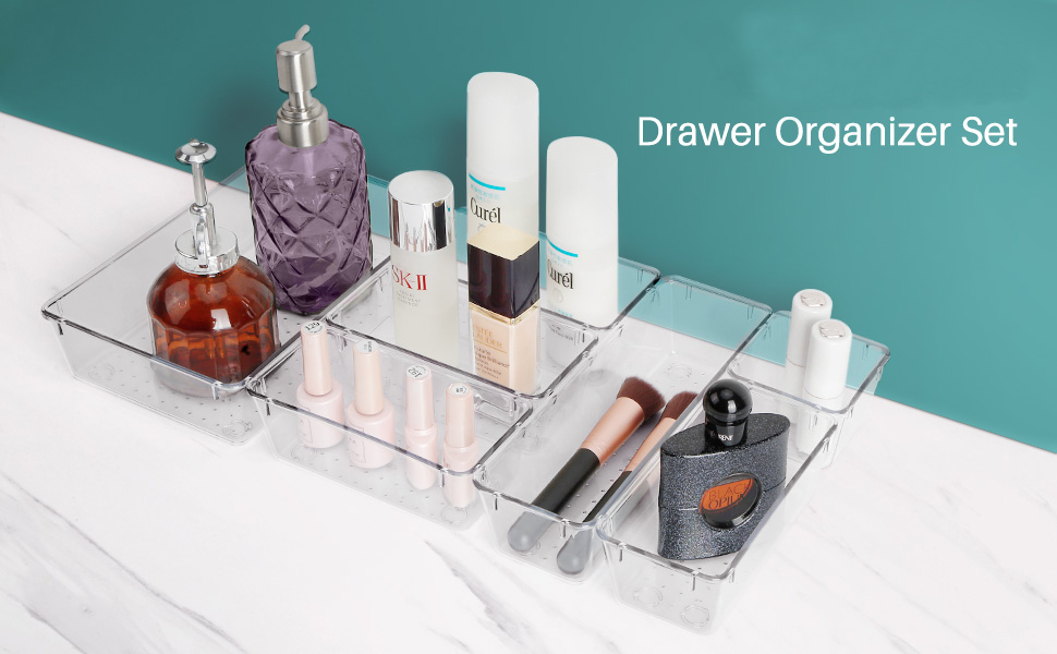  WOWBOX 25 PCS Clear Plastic Drawer Organizer Set, 4 Sizes Desk  Drawer Divider Organizers and Storage Bins for Makeup, Jewelry, Gadgets for  Kitchen, Bedroom, Bathroom, Office : Office Products