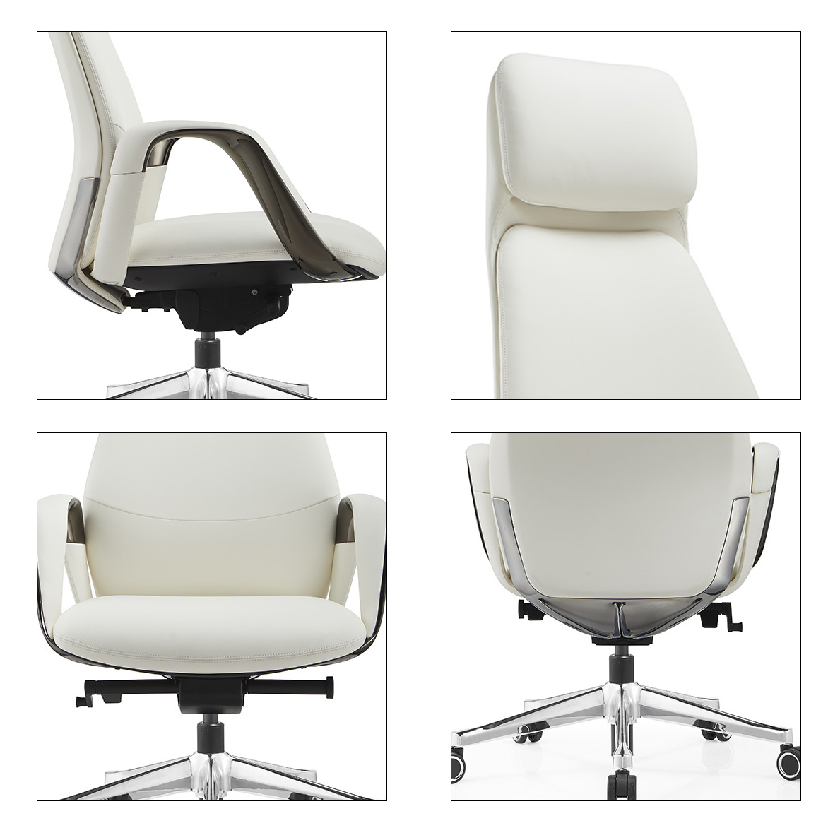  Bílá kožená kancelářská židle 