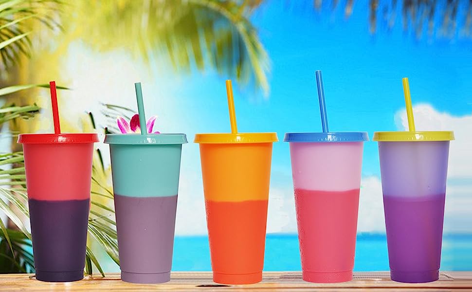 Color Changing Tumbler 24OZ  Color Changing Cups 5-Pack Reusable