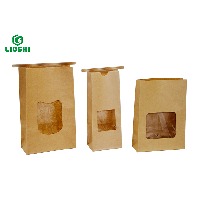 Eco-friendly food grade brown kraft tin tie paper bag for bread packing High quality  with clear window