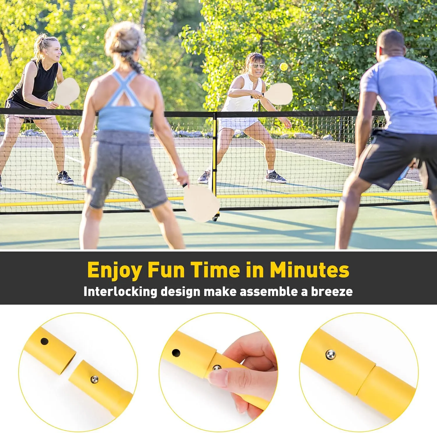 Pickleball Set with Net Wheels