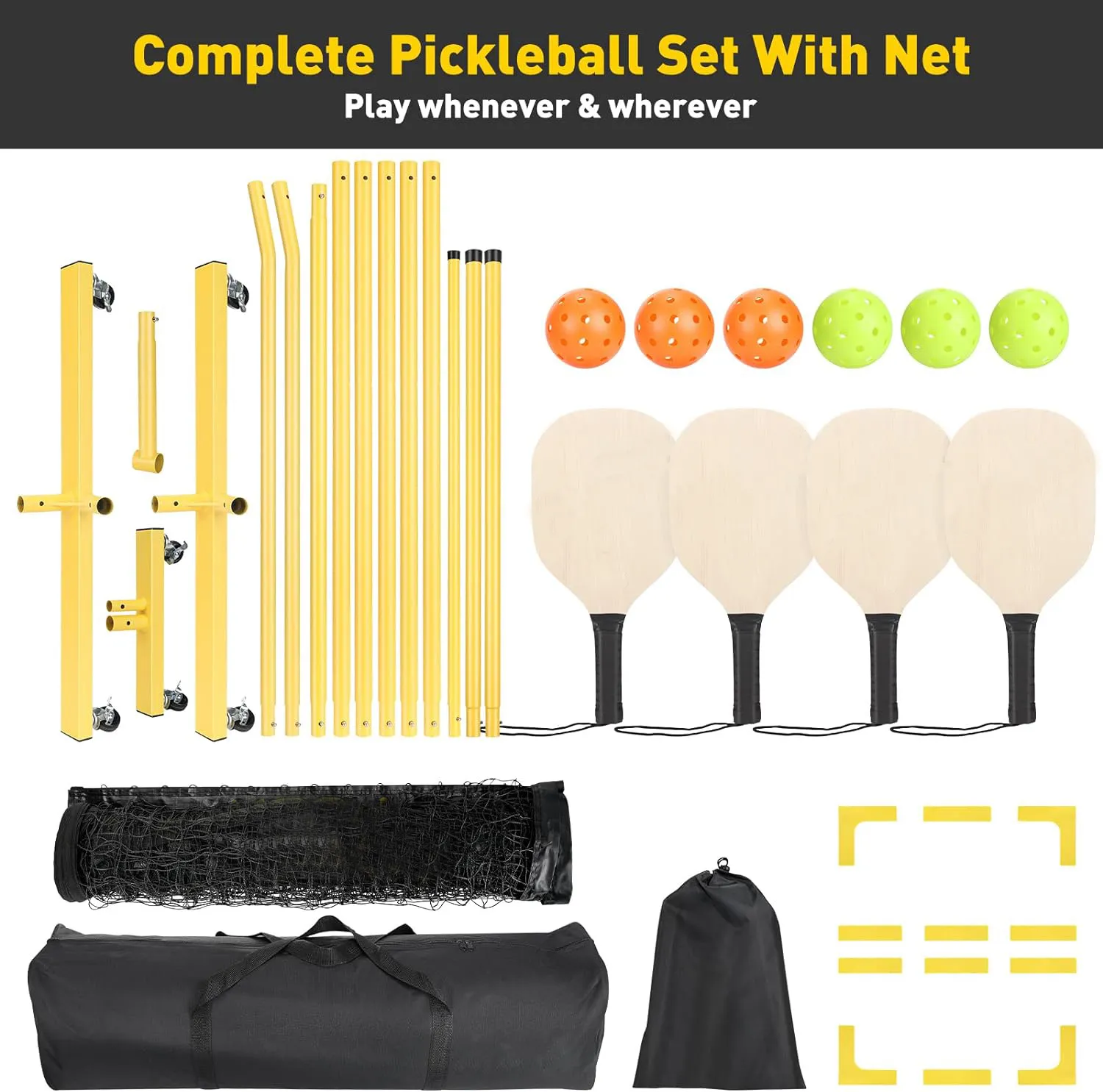 Pickleball Set with Net Wheels