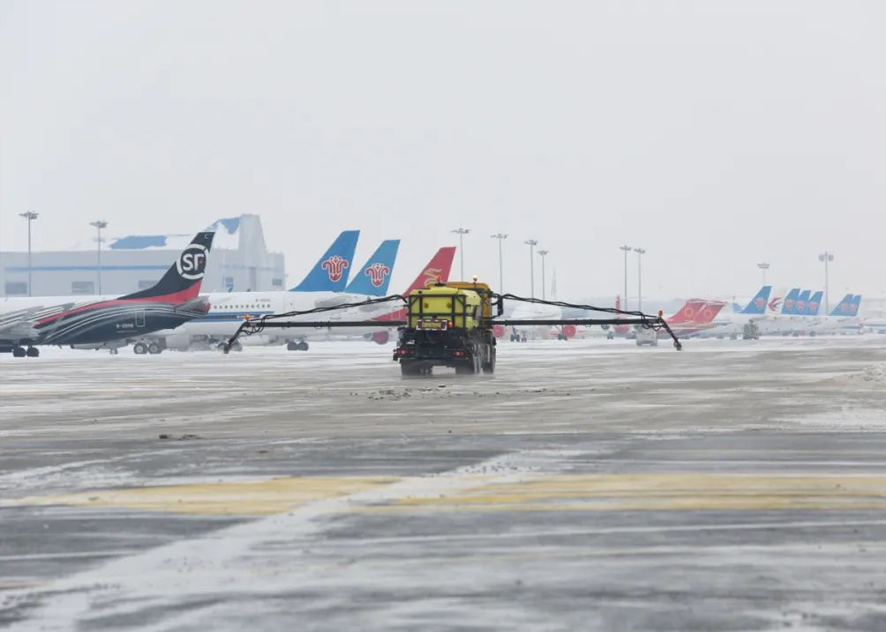 Electric heating tape is used to melt snow at airports