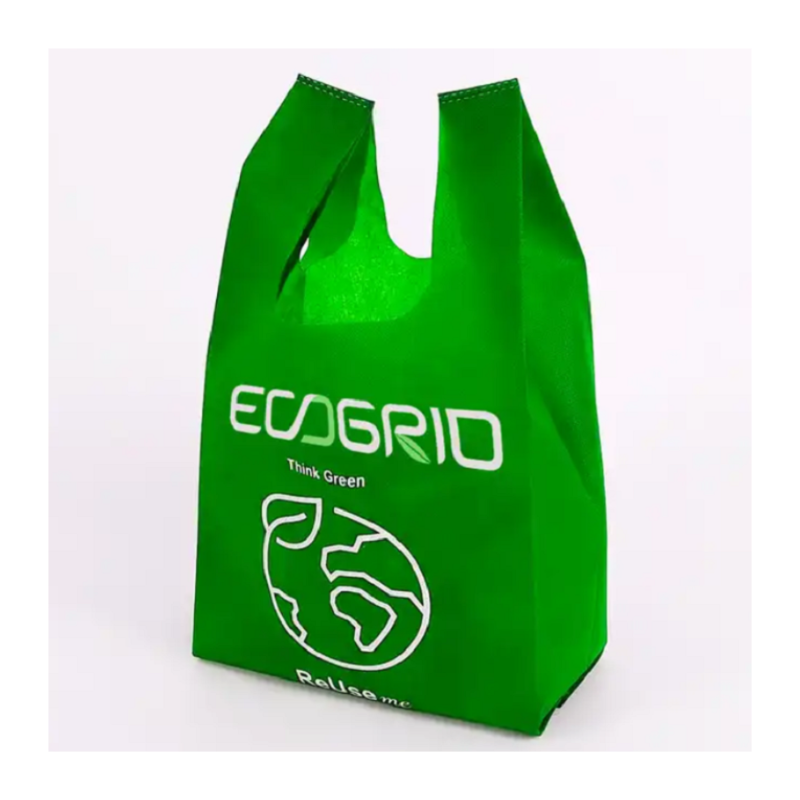 Eco Friendly Non Woven Die Cut စူပါမားကတ်တွင် ပြန်သုံးနိုင်သော ကုန်စုံအဝတ်အစား တီရှပ် စျေးဝယ်အိတ်