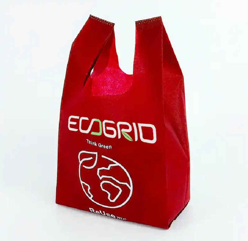  ماحول دوست غیر بنے ہوئے ڈائی کٹ سپر مارکیٹ دوبارہ قابل استعمال گروسری کپڑوں کا ٹی شرٹ شاپنگ بیگ 