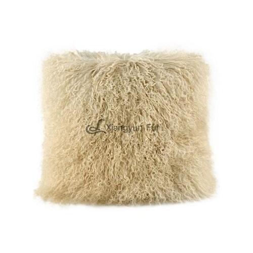 MONGOLIAN LAMB FUR PILLOW-BEIGE