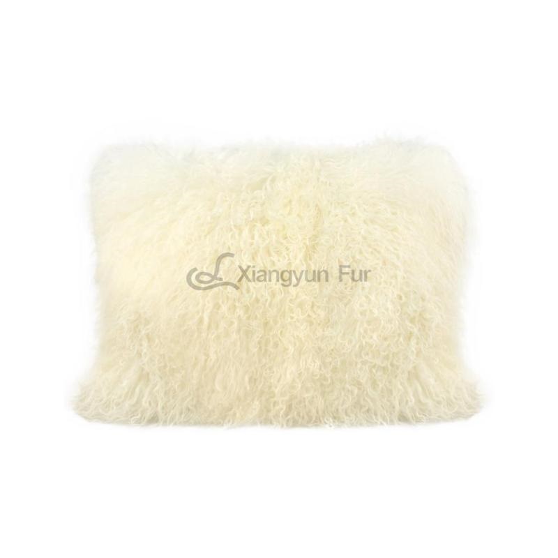 Mongolian Lamb Fur Pillow Ivory