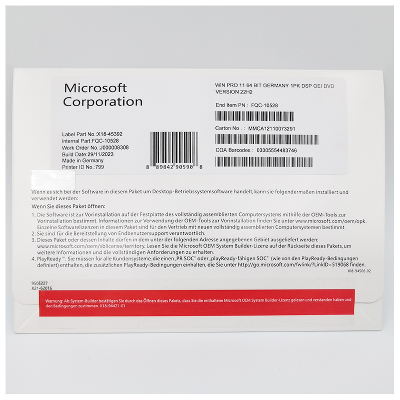 Microsoft Windows 11 Pro 64-bit (OEM Software) (DVD) Germany version