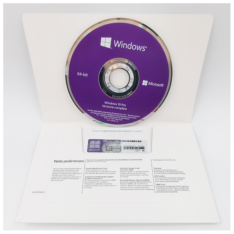 Microsoft Windows 10 Pro OEM DVD Full Package Italian Language Global Activation