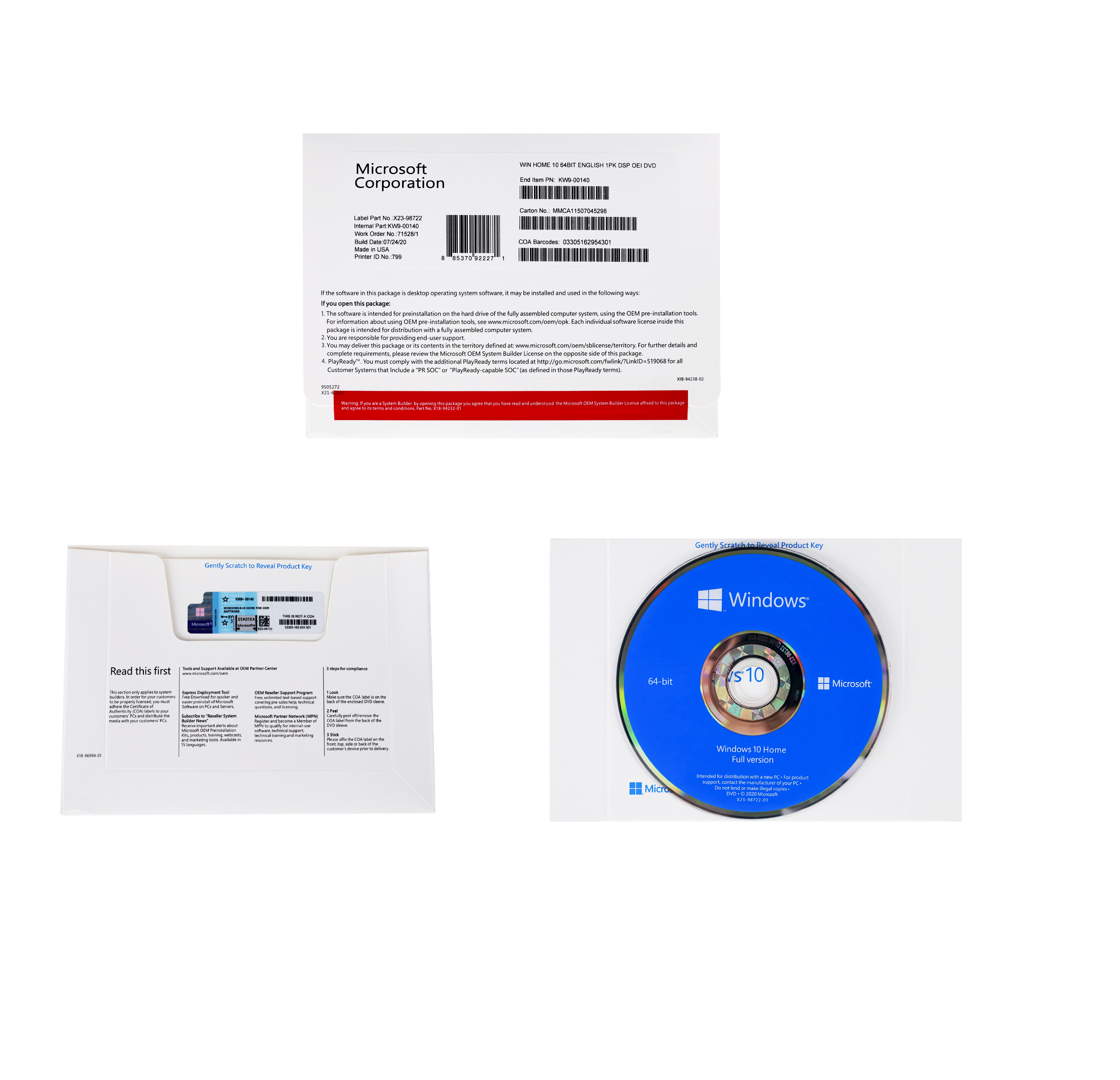 Microsoft Windows 10 Home OEM DVD in Different Language for Option with Online Activation Key