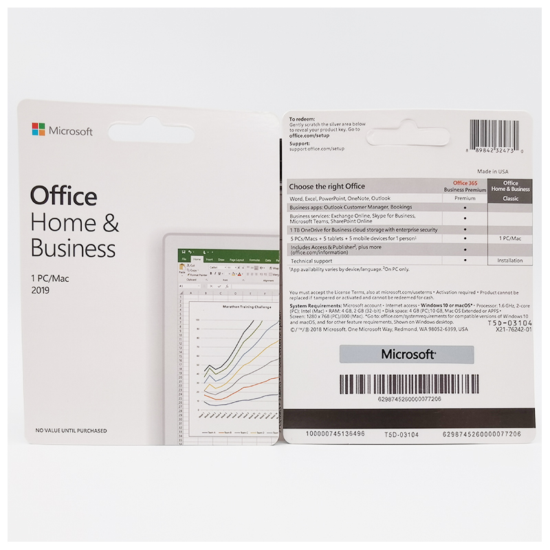 Microsoft office 2019 Home and Business for MAC / Win keycard with Online Activation Key
