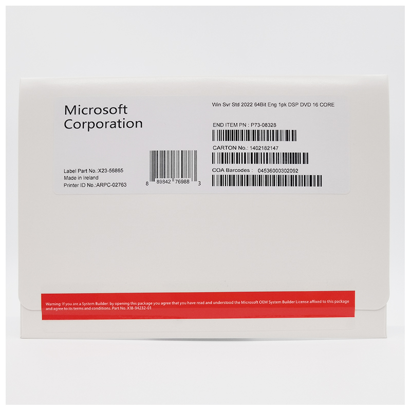 Microsoft Windows Servo std 2022 64Bit Eng 1pk DSP DVD 16 CORE OEM Version Cum Original Activation Key Sticker