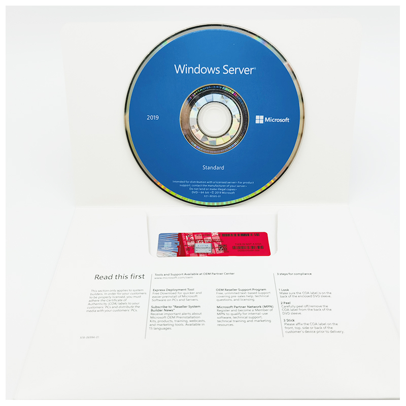 Microsoft Windows Server 2019 std 64Bit Eng 1pk DSP DVD 16 CORE OEM Version With Original Activation Key Code