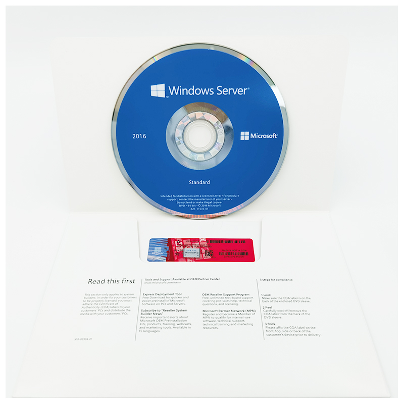 Microsoft Windows Server 2016 std 64Bit Eng 1pk DSP DVD 16 CORE OEM Version With Original Activation Key Code