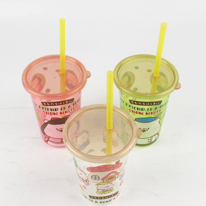  प्रमोशनल किड्स कप, बच्चाहरूको लागि स्ट्र सहित प्लास्टिक कप 