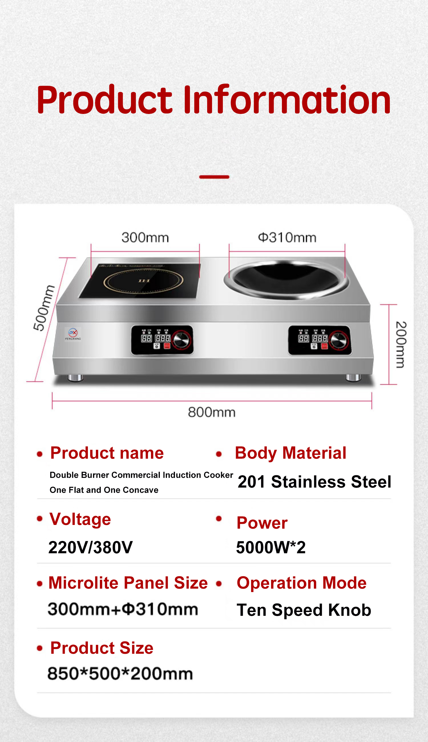  Kompor Induksi Komersial Tunggal Datar dan Cekung 5000W 