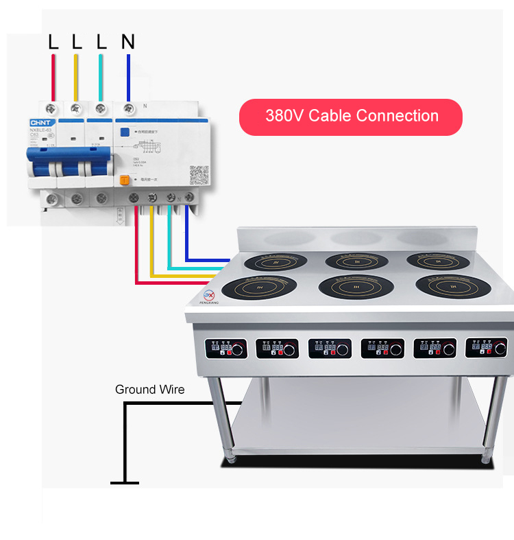  छह बर्नर वाला फ्री स्टैंडिंग कमर्शियल इंडक्शन कुकर 
