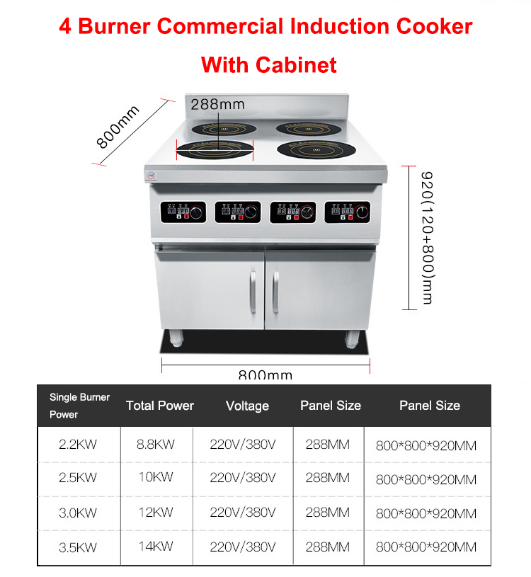 Four Burner Commercial Electric Induction Cooker with Cabinet