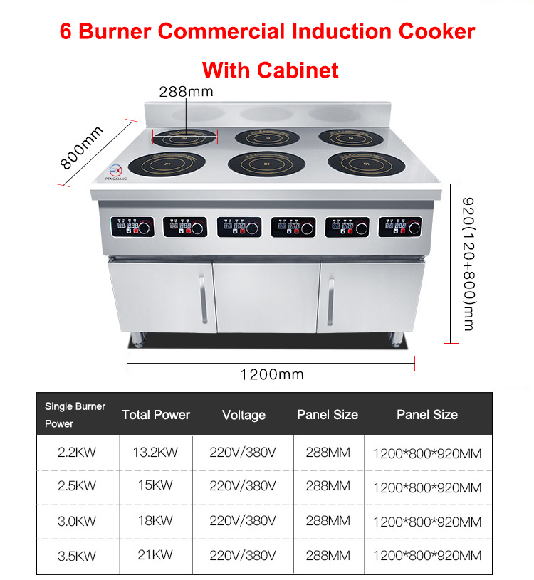 6-Burner Commercial Induction Cooker with Cabinet