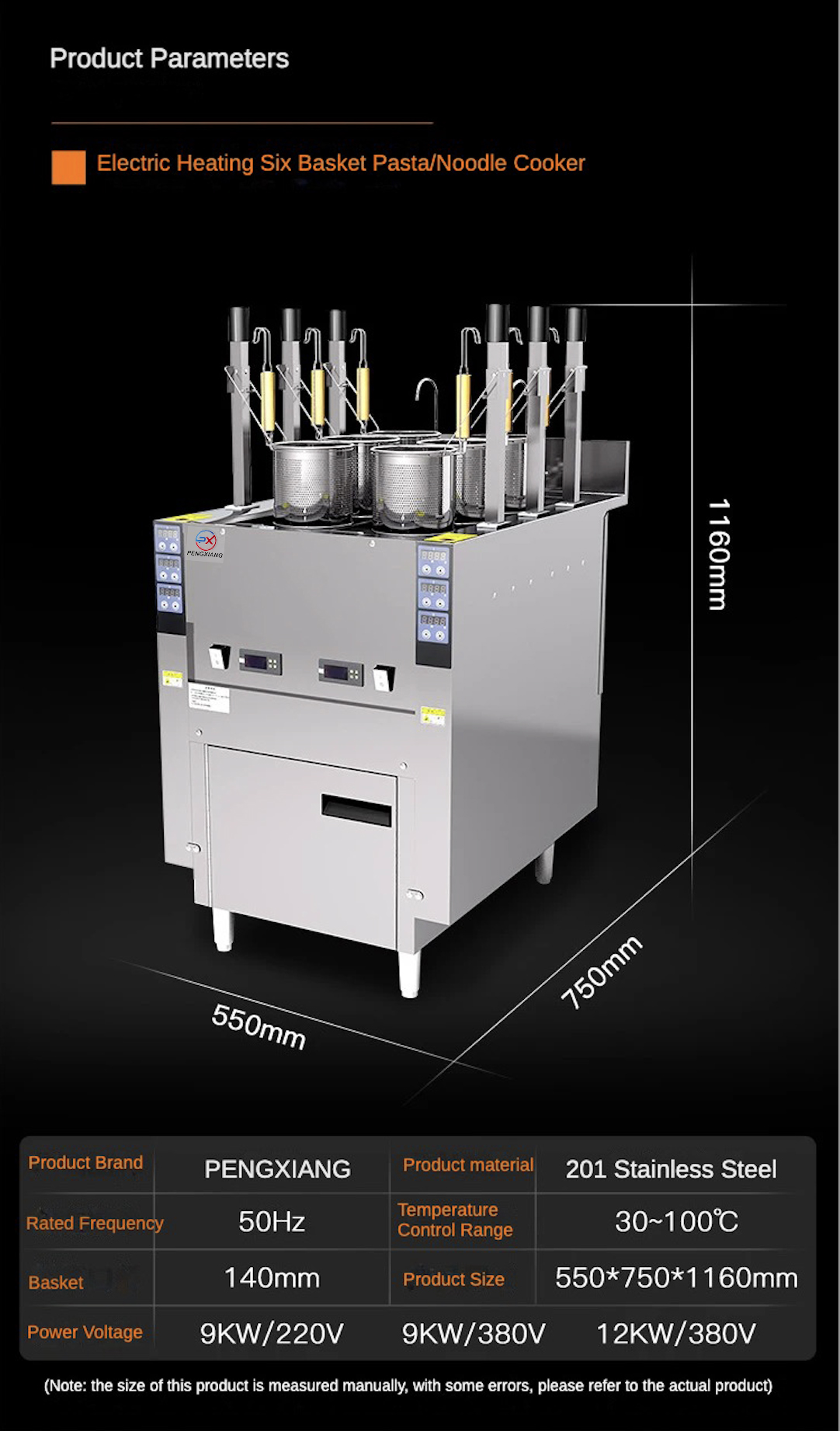  Helautomatisk frittstående elektrisk pasta-/nudelkomfyr med 3 kurver348076 {60034807}
 <p style=