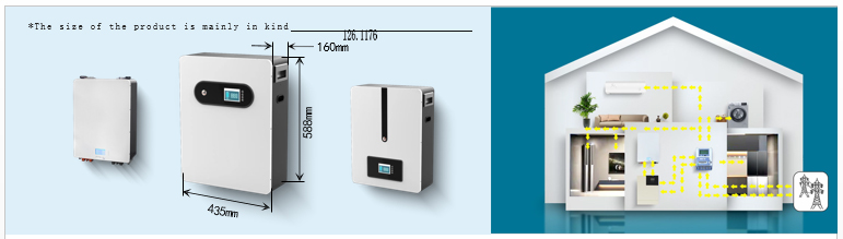  48V 100AH ​​Muurgemonteerde (HS02) huishoudelike energiebergingstelsel 