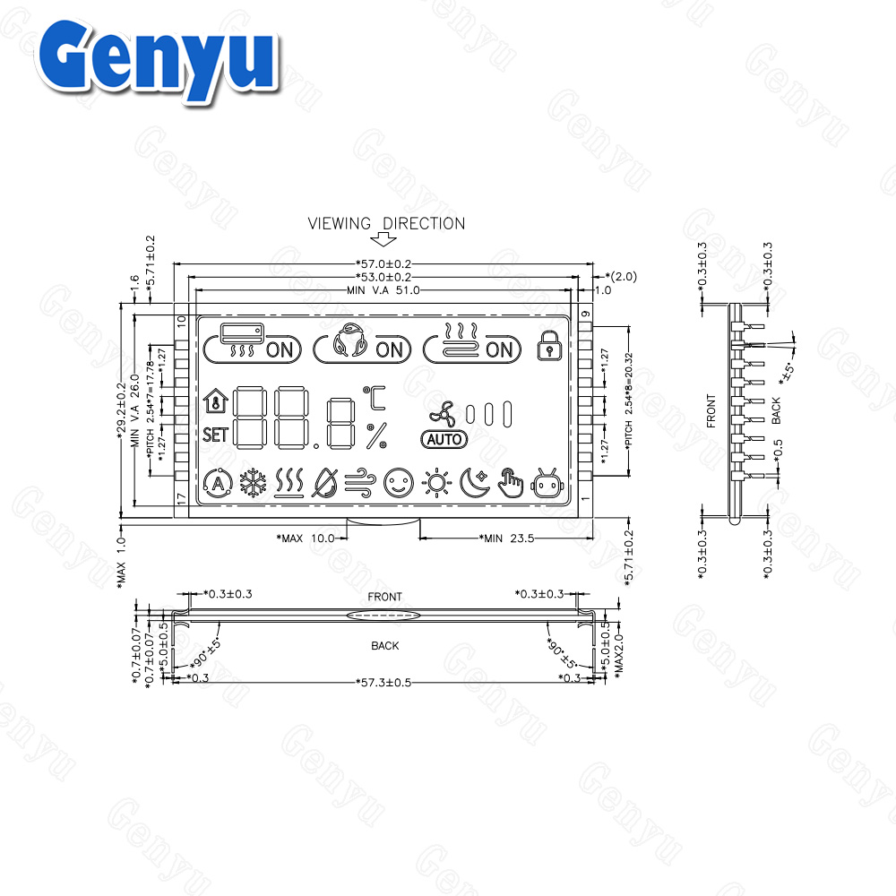 GY07800 VA LCD display Custom LCD for Thermostat