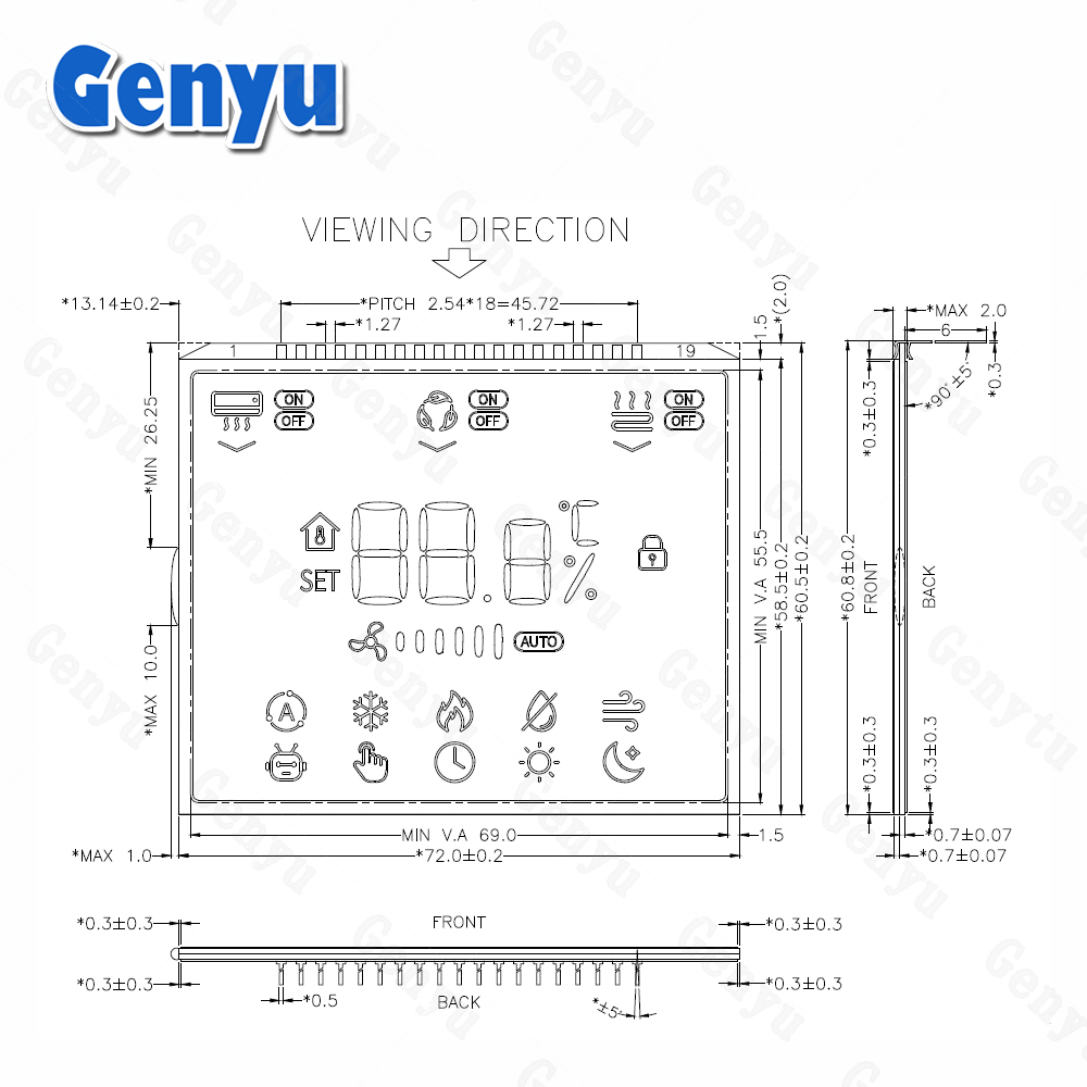 GY07924 China LCD factory Custom Thermostat LCD Screen