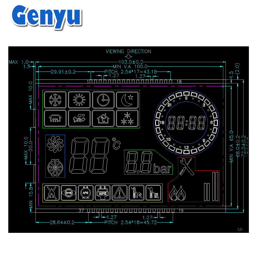 Monochrome Segment VA Color LCD Display Module For Smart Home