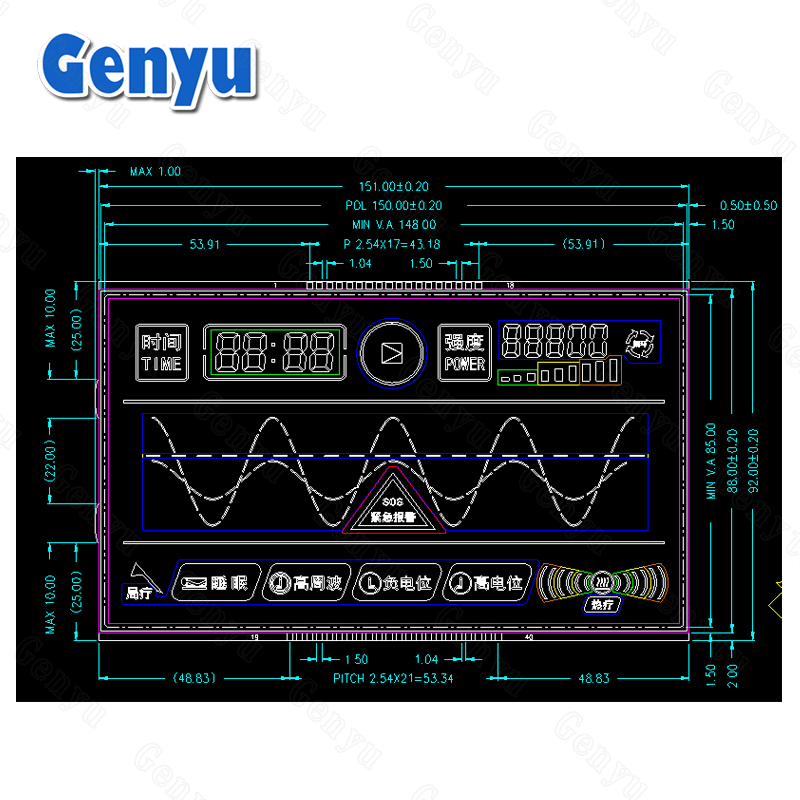 6.7 Inch VA Negarive Multi-Color Front LCD 7 Segment Display For Medical Meter