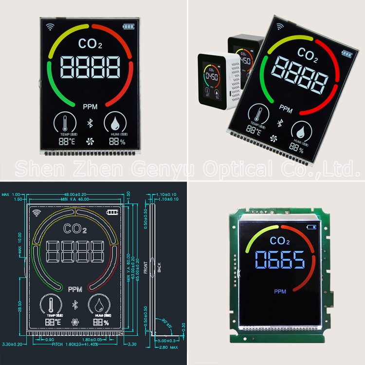 3 Inch Black Va Lcd Digit Custom LCD Glass 7 Segment LCD Display For Co2 Meter