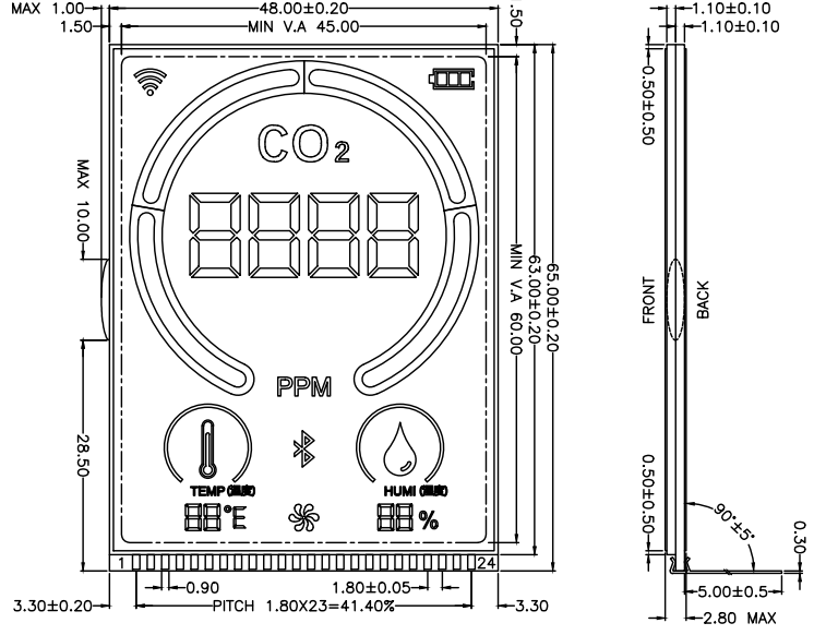 3 Inch Black VA Lcd Digit Custom LCD Glass 7 Segment LCD Display For Co2 Meter