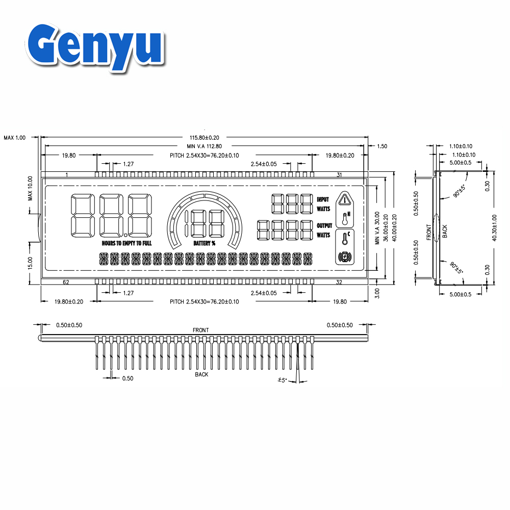 4.5" VA Black Screen Monochrome Segment LCD Display for Portable Energy Storage